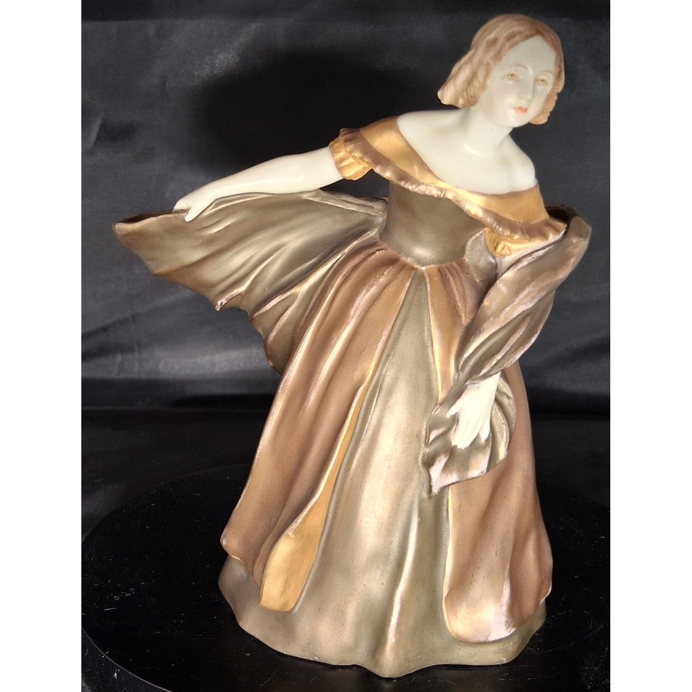 Vintage Porcelain Woman Figurine Bronze Gold Gown Statue 1070 03 6 inch